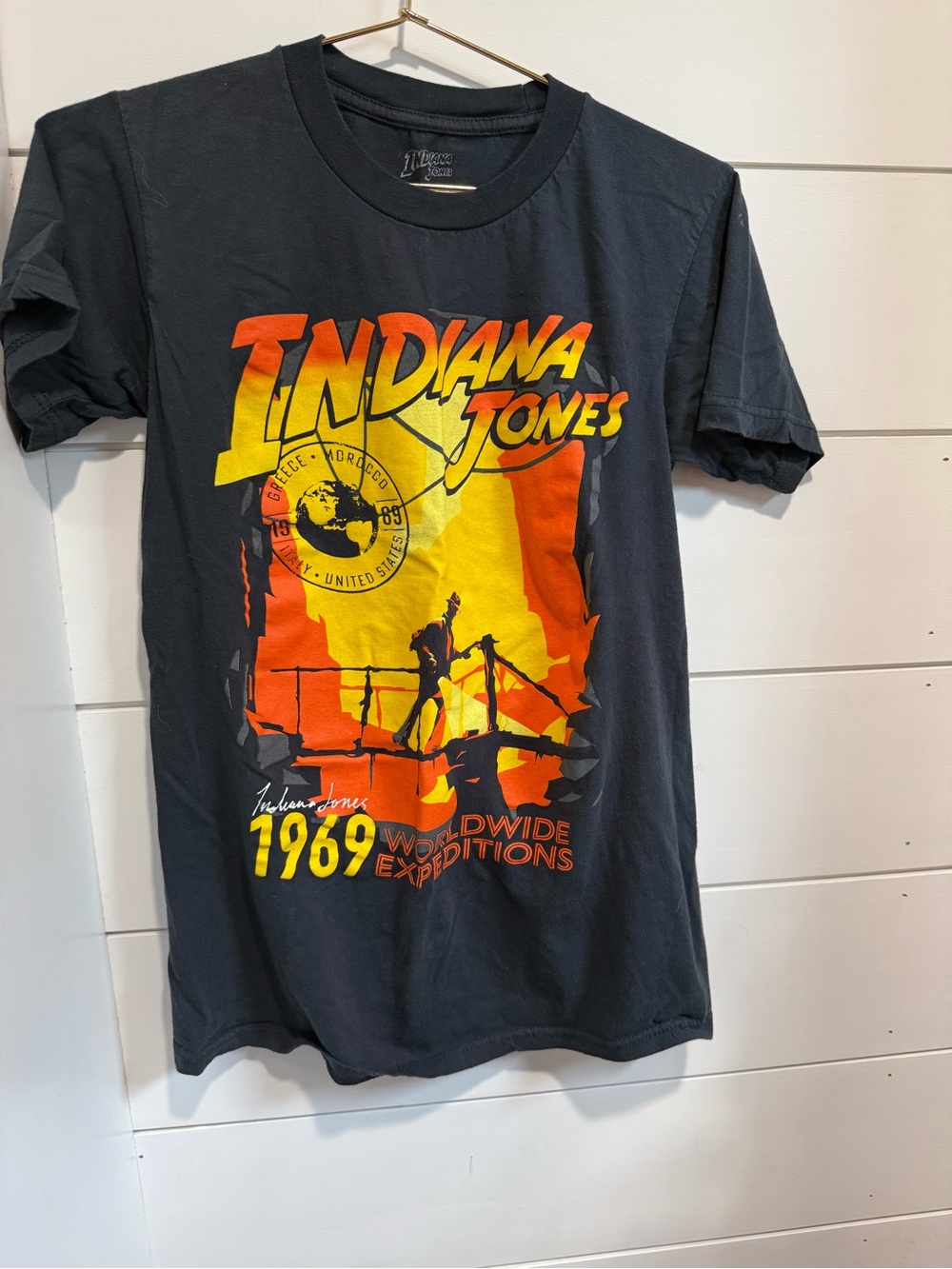 Indiana Jones Graphic Tee - Black with Yellow & Orange Print
